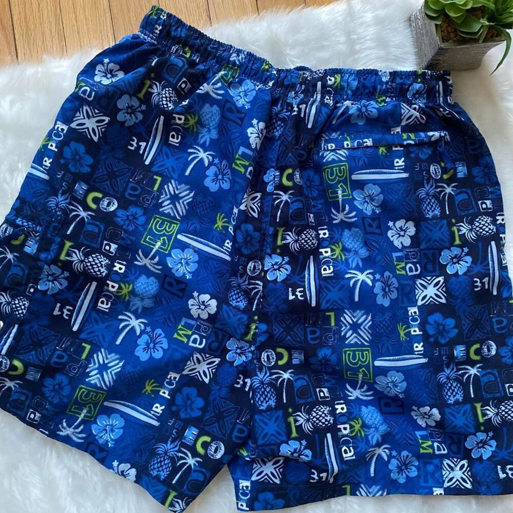 Men's Blue Patterned Swim Trunks with Mesh Lining